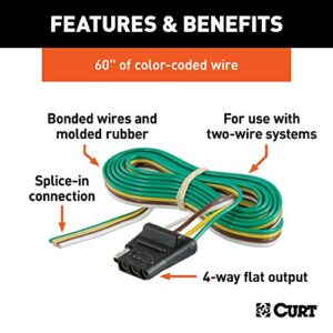 CURT 58040 Vehicle-Side 4-Pin Flat Trailer Wiring Harness with 60-Inch Wires