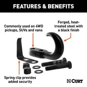 CURT 22411 Bolt-On Black Steel Tow Hook with Spring Clip, 10,000 lbs Capacity