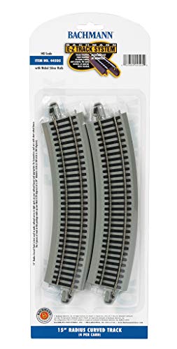 Bachmann Trains - Snap-Fit E-Z TRACK 15” RADIUS CURVED TRACK (4/card) - NICKEL SILVER Rail With Gray Roadbed - HO Scale