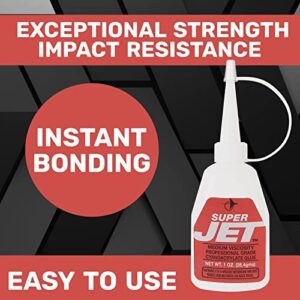 Jet Glue Super Jet - Medium Thickness Industrial Strength CA Glue - Forms Strong Bonds With Just Anything - General Purpose Cyanoacrylate Glue