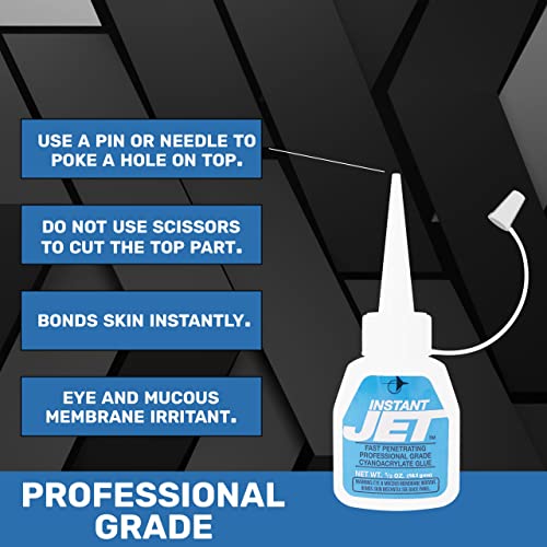 Instant Jet Glue - Long Lasting CA Glue - Fast Action Multipurpose Glue - Penetrates Porous Materials and Increases Impact Resistance