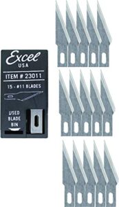 excel blades #11 craft knife replacement blades – double honed blades for craft knife – perfect for trimming wood, plastic, paper, leather and more – set of 15 with dispenser