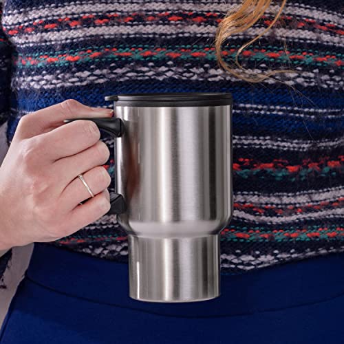 Maxam Stainless Steel Travel Mug with Tapered Bottom to Fit Most Cup Holders, 14 Ounce