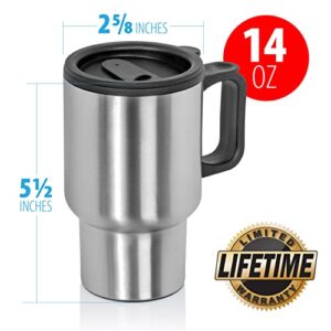 Maxam Stainless Steel Travel Mug with Tapered Bottom to Fit Most Cup Holders, 14 Ounce