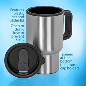 Maxam Stainless Steel Travel Mug with Tapered Bottom to Fit Most Cup Holders, 14 Ounce