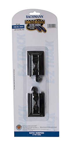 Bachmann Trains - Snap-Fit E-Z TRACK HAYES BUMPERS (2/card) - STEEL ALLOY Rail With Black Roadbed - HO Scale Grey, 8