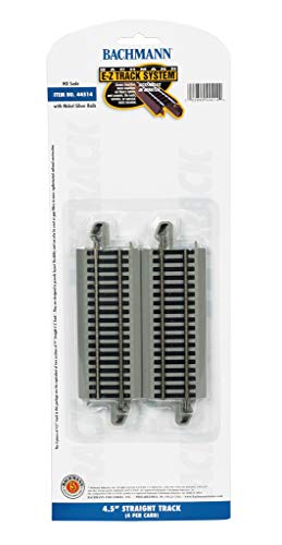 Bachmann Trains - Snap-Fit E-Z TRACK 4.50” STRAIGHT TRACK (4/card) - NICKEL SILVER Rail With Gray Roadbed - HO Scale