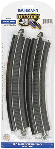 Bachmann Trains - Snap-Fit E-Z Track 18” Radius Curved Track (4/card) - Steel Alloy Rail With Black Roadbed - HO Scale