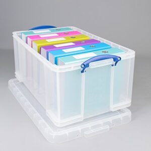 Really Useful Boxes(R) Plastic Storage Box, 64 Liters, 12 1/4in.H x 17 5/16in.W x 28in.D, Clear, 64C