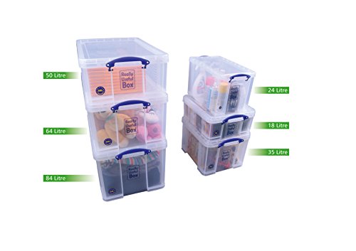 Really Useful Boxes(R) Plastic Storage Box, 64 Liters, 12 1/4in.H x 17 5/16in.W x 28in.D, Clear, 64C