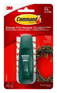 command large utility hook, damage free hanging wall hook with adhesive strips, no tools wall hook for hanging decorations in living spaces, 1 green hook and 2 command strips