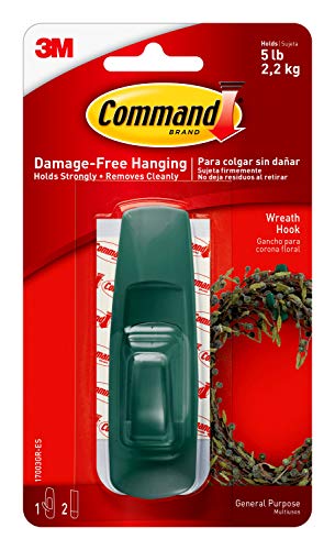 Command Large Utility Hook, Damage Free Hanging Wall Hook with Adhesive Strips, No Tools Wall Hook for Hanging Decorations in Living Spaces, 1 Green Hook and 2 Command Strips