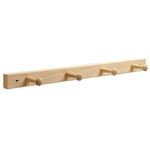 idesign unfinished natural wood wall mount 4-peg storage rack – 21.5″ x 3″ x 1.5″