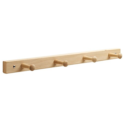 iDesign Unfinished Natural Wood Wall Mount 4-Peg Storage Rack - 21.5" x 3" x 1.5"