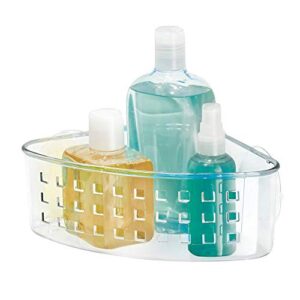 iDesign Plastic Bathroom Suction Holder, Shower Organizer Corner Basket for Sponges, Scrubbers, Soap, Shampoo, Conditioner, Clear