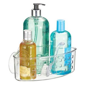 iDesign Plastic Bathroom Suction Holder, Shower Organizer Corner Basket for Sponges, Scrubbers, Soap, Shampoo, Conditioner, Clear