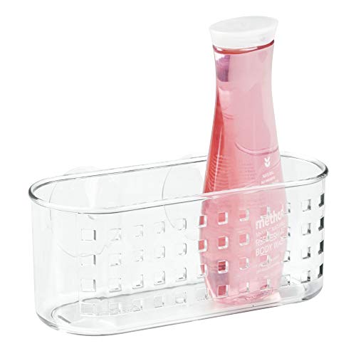 iDesign Plastic Shower Caddy and Bathroom Organizer Basket with Suction Cups – 10.25" x 3.75" x 4", Clear