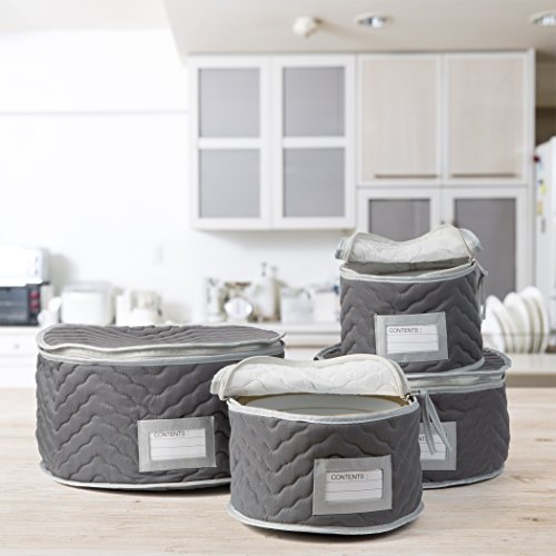 Richards Homewares China Storage Chest, for Starter 4-Piece Set, Quilted Micro Fiber-Gray