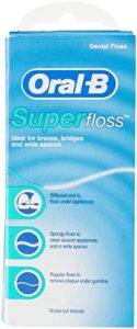 oral-b super floss mint dental floss for braces bridges – 50 strips