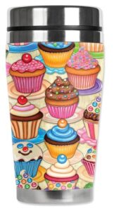 mugzie cupcakes travel mug with insulated wetsuit cover, 16 oz, multicolor