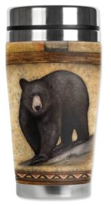 mugzie black bear travel mug with insulated wetsuit cover, 16 oz, brown
