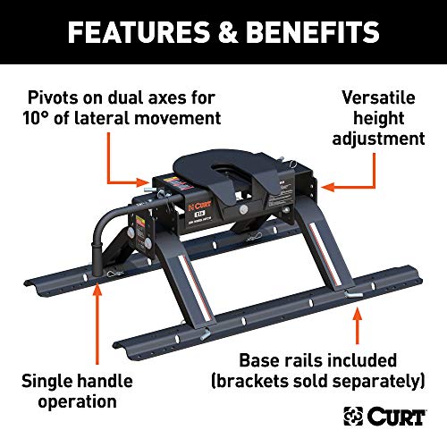 CURT 16116 E16 5th Wheel Hitch with Base Rails, 16,000 lbs