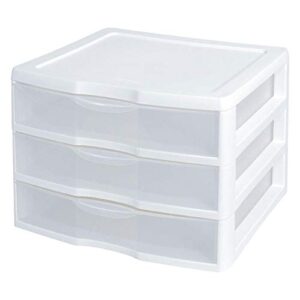 sterilite 3-drawer organizer – clearview wide 2093 (white / clear) (10.25″h x 14.5″w x 14.25″d)
