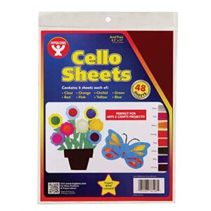 hygloss products-78548 cello sheets – great for arts, crafts, diy projects, classroom activities, gift wrapping and more, 8.5 by 11 inches, 8 colors (6 each) 48 pack