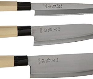 Happy Sales HSKN-3KN01, Set of 3 Japanese Sushi Chef Knives - Sashimi-Santoku-Nakiri Knife