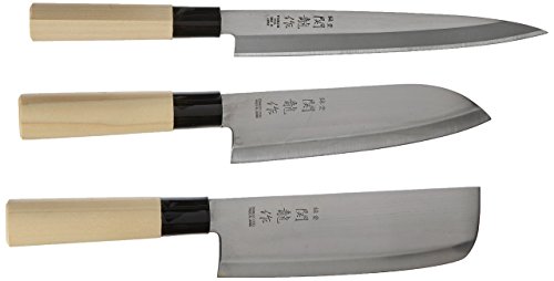 Happy Sales HSKN-3KN01, Set of 3 Japanese Sushi Chef Knives - Sashimi-Santoku-Nakiri Knife