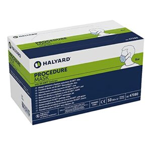 HALYARD Single-Use, Disposable Earloop Medical Mask, Designed For Short-Term Wear, Pleat-Style w/Earloops, Blue, 47080 (Box of 50)