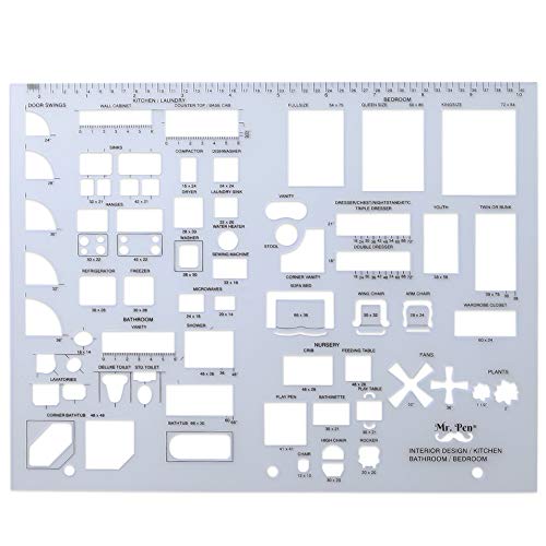 Mr. Pen- House Plan, Interior Design and Furniture Templates, Drafting Tools and Ruler Shapes for Architecture - Set of 3