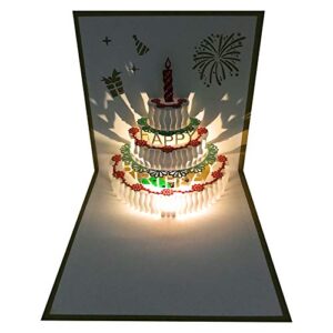 3d pop up birthday cards,warming led light birthday cake music happy birthday card postcards pop up greeting cards laser cut happy birthday cards best for mom,wife,sister, boy,girl,friends 1 pack