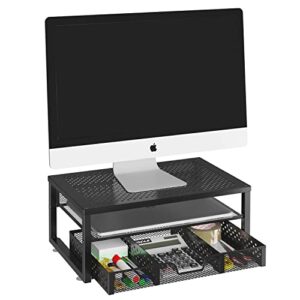 simple trending-metal monitor stand riser and computer desk organizer with drawer for laptop, computer, imac, black