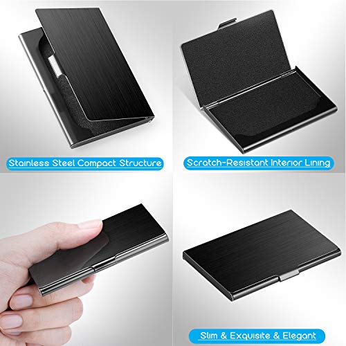 MaxGear Business Card Holder for Men & Women, RFID Pocket Business Card Case, Slim Business Card Wallet, Business Card Holders, Credit Card Holder, 3.7 x 2.3 x 0.3 inches, Stainless Steel, Black