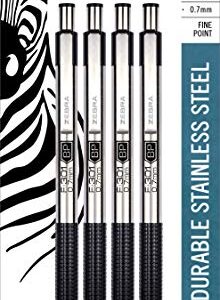 Zebra Pen F-301 Retractable Ballpoint Pen, Stainless Steel Barrel, Fine Point, 0.7mm, Black Ink, 4-Pack (Packaging May Vary)