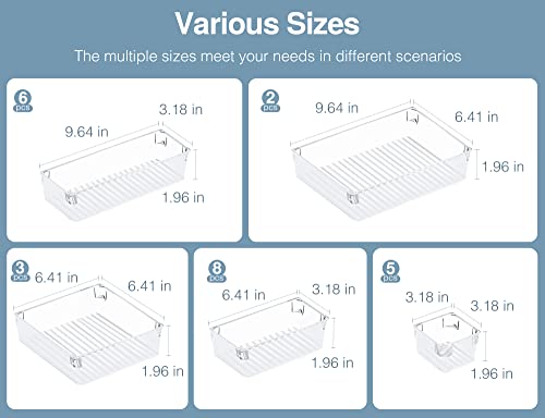 Puroma 24Pcs Drawer Organizer Set 5-size Versatile Vanity and Bathroom Drawer Organizers, Clear Plastic Desk Drawer Organizer Trays and Customize Layout Storage Bins for Makeup Kitchen Office (Clear)