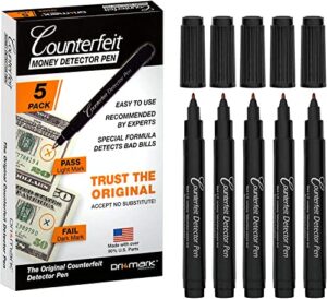 dri mark cfd5pk counterfeit bill detector marker pen, made in the usa, 3 times more ink, pocket size, fake money checker – money loss prevention tester & fraud protection for u.s. currency (pack of 5)
