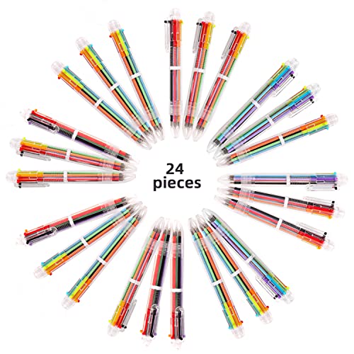 DAIKOYE 24 PCS 0.5mm 6-in-1 Multicolor Ballpoint Pen 6 Colors Transparent Barrel Ballpoint Pen for Office School Supplies Students Children Gift