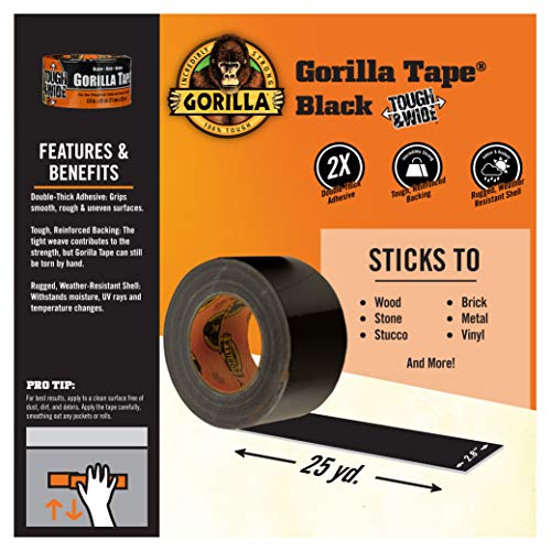 Gorilla Tough & Wide Duct Tape, 2.88" x 25yd, Black, (Pack of 1)