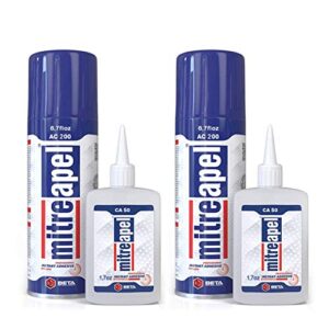 mitreapel ca glue with activator (2 x 1.7 oz – 2 x 6.7 fl oz), ca glue for woodworking, cyanoacrylate glue and activator for wood, plastic, metal, leather, ceramic and craft – instant bond – 2 pack