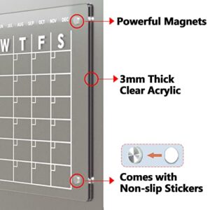 Magnetic Acrylic Calendar for Fridge 17"x12" Clear Dry Erase Calendar Board for Refrigerator Includes 4 Dry Erase Markers and Eraser