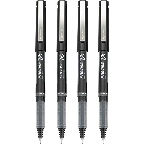 PILOT Precise V5 Stick Liquid Ink Rolling Ball Stick Pens, Extra Fine Point (0.5mm) Black Ink, 4-Pack (26002)