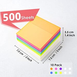 Transparent Sticky Notes-MIUTME 500 Sheets Waterproof Translucent Color Memo Pad 3 x 3 inch -50 Sheets Per Pad, 6 Colorful Pads, 4 Transparent Scratch Pads,10 Pads in Total (7 Colors)