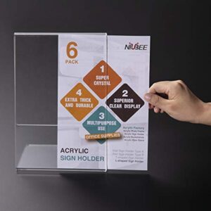 NIUBEE 6Pack 8.5x11 Acrylic Sign Holder with Vertical Slanted Back, Clear Plastic Sign Holder Picture Photo Frames, Flyer Document Paper Display Stand for Office Desktop