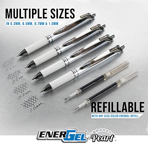 Pentel EnerGel Pearl Deluxe RTX Retractable Liquid Gel Pen, 0.7mm, 4 Pack, Assorted Colors (BLN77WBP4M)