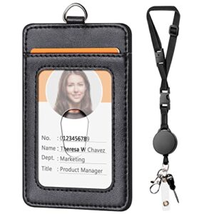 leather badge holder and adjustable retractable lanyards, quick release buckle and safety breakaway lanyards with swivel metal clasp for offices, staff, students, employees