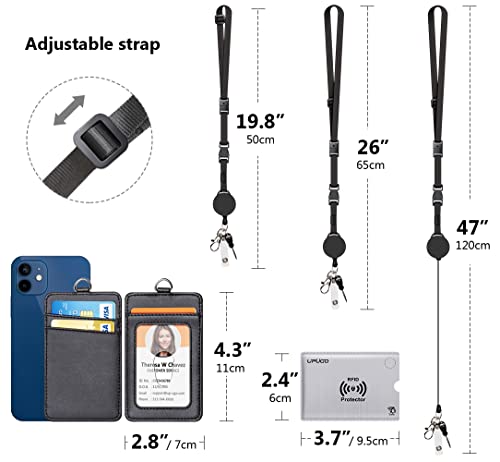 Leather Badge Holder and Adjustable Retractable Lanyards, Quick Release Buckle and Safety Breakaway Lanyards with Swivel Metal Clasp for Offices, Staff, Students, Employees