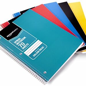 Amazon Basics College Ruled Wirebound Spiral Notebook, 70-Sheet - 5-Pack, Assorted Solid Colors