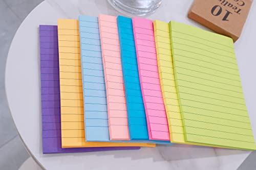 (8 Pack) Lined Sticky Notes Post, 8 Colors Self Sticky Notes Pad Its 4X6 in, Bright Post Stickies Colorful Big Square Sticky Notes for Office, Home, School, Meeting,40 Sheets/pad